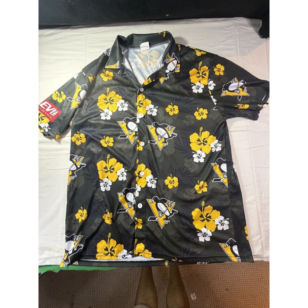 Pittsburgh Penguins NHL Hawaiian Style Shirt Men's XL Black Button Front